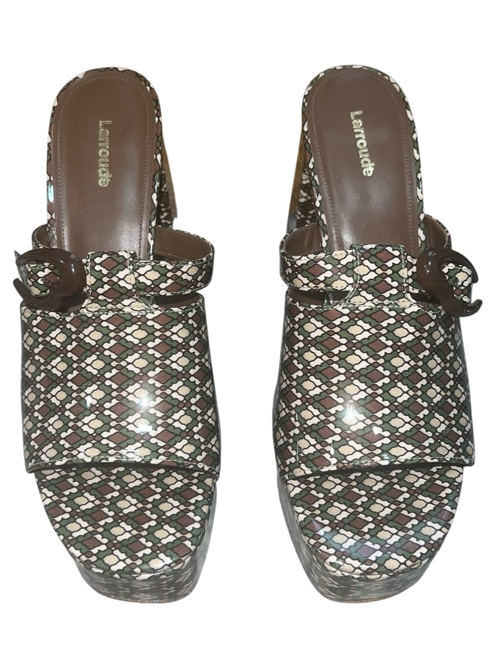 Larroude Dolly Verona Platform Mule Soft Patent Daisy Vichy Multi Seaweed Print - Picture 3 of 12
